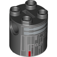 Brick Round 2 × 2 × 2 Robot Body with Grey, Silver, and Red Imperial Astromech Droid Print in 