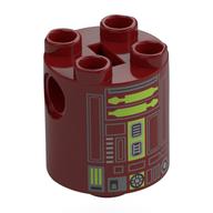Brick Round 2 × 2 × 2 Robot Body, Axle Holder '+' Orientation with Lime and Gray Astromech Droid Print (R7-A7) Dark Red