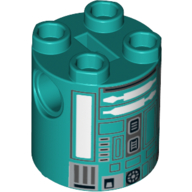 Brick Round 2 × 2 × 2 Robot Body, Axle Holder '+' Orientation with White and Silver Astromech Droid Print (K3-R1) Dunkeltürkis
