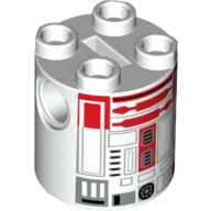 Brick Round 2 × 2 × 2 Robot Body, Axle Holder '+' Orientation with Red Astromech Droid Print (R4-P22) Weiß