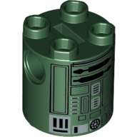 Brick Round 2 × 2 × 2 Robot Body with Black and Silver Astromech Droid Print (Festive R2-X2) in 