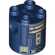 Brick Round 2 × 2 × 2 Robot Body, Axle Holder '+' Orientation with Black, Silver, and Tan Astromech Droid Print Dunkelblau