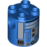 Brick Round 2 × 2 × 2 Robot Body, Axle Holder '+' Orientation with Silver and Black Imperial Astromech Droid Print Blau