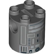 Brick Round 2 × 2 × 2 Robot Body, Axle Holder '+' Orientation with Silver Astromech Droid Print (R3-S1) Dunkelblaugrau