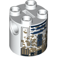 Brick Round 2 × 2 × 2 Robot Body, Axle Holder '+' Orientation with Blue and Gray Astromech Droid with Mud Stains Print (R2-D2) White