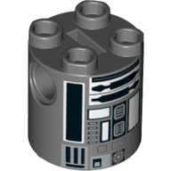 Brick Round 2 × 2 × 2 Robot Body, Axle Holder '+' Orientation with Black And White Astromech Droid Print (R2-Q2) Dunkelblaugrau
