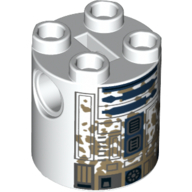 Brick Round 2 × 2 × 2 Robot Body, Axle Holder '+' Orientation with Blue and Gray Astromech Droid with Mud Stains Print (R2-D2) White