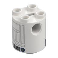 Brick Round 2 × 2 × 2 Robot Body, Axle Holder '+' Orientation with Blue and Gray Astromech Droid Print (R2-D2) White