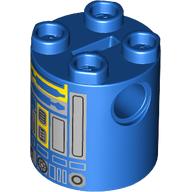 Brick Round 2 × 2 × 2 Robot Body, Axle Holder '+' Orientation with Yellow and Gray Astromech Droid Print Blau