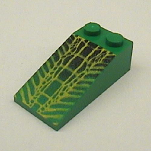 Brick Sloped 18° 4 × 2 with Yellow Gator Skin Print Grün