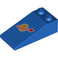 Brick Sloped 18° 4 × 2 with Classic Space Logo Print Blue