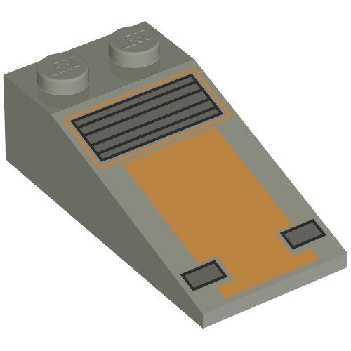 Brick Sloped 18° 4 × 2 with Orange and Grey Rectangles Print Light Gray