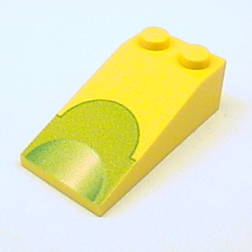 Brick Sloped 18° 4 × 2 with Lime Green Semicircle Print Gelb