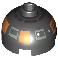 Brick Round 2 × 2 Dome Top, Blocked Open Stud, Bottom Axle Holder with Silver and Copper Astromech Droid Print (R2-D5) Black