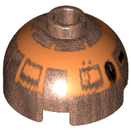 Brick Round 2 × 2 Dome Top, Blocked Open Stud, Bottom Axle Holder with Copper Astromech Droid Print (R4-G9) Copper