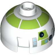 Brick Round 2 × 2 Dome Top, Blocked Open Stud, Bottom Axle Holder with Silver and Lime Astromech Droid Print (R7-A7) White