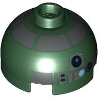 Brick Round 2 × 2 Dome Top, Blocked Open Stud, Bottom Axle Holder with Pearl Dark Gray Astromech Droid Print (R4-P44) Dark Green