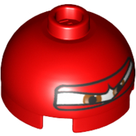 Brick Round 2 × 2 Dome Top, Blocked Open Stud, Bottom Axle Holder with Squinting Eyes and F1 Helmet Print (Francesco) Rot