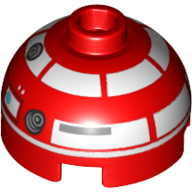 Brick Round 2 × 2 Dome Top, Hollow Stud with White Astromech Droid Print (R3-T2) Rot