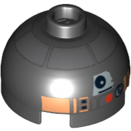 Brick Round 2 × 2 Dome Top, Hollow Stud with Silver and Copper Astromech Droid Print (R2-Q5) Black