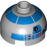 Brick Round 2 × 2 Dome Top, Hollow Stud with Blue Print (R2-D2) Light Bluish Gray
