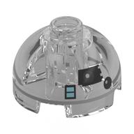 Brick Round 2 × 2 Dome Top with Astromech, R3-T6, Dark Bluish Grey Line, Black Eye, Medium Blue Square print Trans-Clear