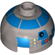 Brick Round 2 × 2 Dome Top, Hollow Stud with Blue Print (R2-D2 Clone Wars) Perlhellgrau