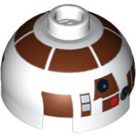 Brick Round 2 × 2 Dome Top, Hollow Stud with Reddish Brown Astromech Droid Print (R7-D4) Weiß