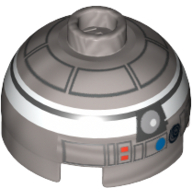 Brick Round 2 × 2 Dome Top, Hollow Stud with White and Black Print (R2-Q2) Flat Silver