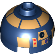 Brick Round 2 × 2 Dome Top, Hollow Stud with Metallic Gold Astromech Droid Print (R8-B7) Dark Blue
