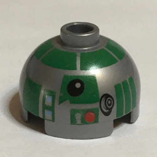 Brick Round 2 × 2 Dome Top, Hollow Stud with Green Astromech Droid Print (R3-D5) Flat Silver
