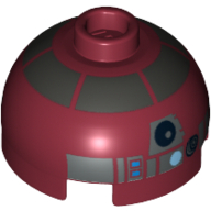 Brick Round 2 × 2 Dome Top, Hollow Stud with Silver Astromech Droid Print (R4-P17) Dunkelrot