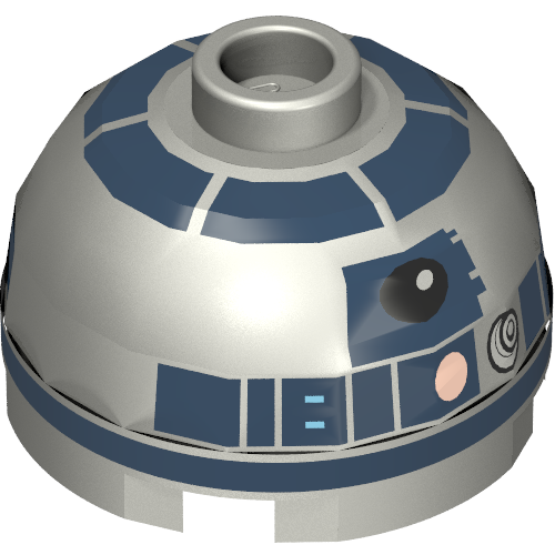 Brick Round 2 × 2 Dome Top, Hollow Stud with Lavender Dots, Dark Blue Print (R2-D2) Flat Silver