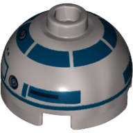 Brick Round 2 × 2 Dome Top, Hollow Stud with Red Dots, Dark Blue Print (R2-D2) Flat Silver