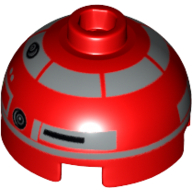 Brick Round 2 × 2 Dome Top, Hollow Stud with Silver Astromech Droid Print (R4-P22) Rot