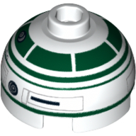 Brick Round 2 × 2 Dome Top, Hollow Stud with Dark Green Astromech Droid Print (R2-X2) White