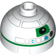 Brick Round 2 × 2 Dome Top, Hollow Stud with Green R2 Astromech Droid Print White