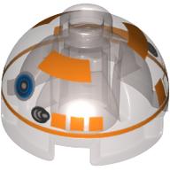 Brick Round 2 × 2 Dome Top, Hollow Stud with Orange Astromech Droid Print (R3-A2) Trans-Brown