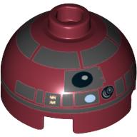Brick Round 2 × 2 Dome Top, Hollow Stud with Silver Astromech Droid Print (R4-P17) Dunkelrot