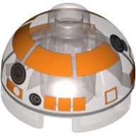 Brick Round 2 × 2 Dome Top, Hollow Stud with Orange with Silver Astromech Droid Print (R3-S1) Trans-Brown