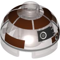 Brick Round 2 × 2 Dome Top, Hollow Stud with Dark Brown with Silver Band Astromech Droid Print (R3-M2) Trans-Brown