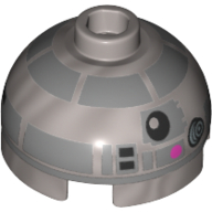 Brick Round 2 × 2 Dome Top, Hollow Stud with Black Squares Astromech Droid Print (R2-BHD) Flat Silver