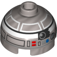 Brick Round 2 × 2 Dome Top, Hollow Stud with Astromech Droid Print (R2-Q2) Mattsilber