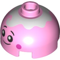 Brick Round 2 × 2 Dome Top, Hollow Stud with Black Eyes, Mouth, Dark Pink Cheeks, White Top Print Leuchtrosa
