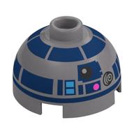 Brick Round 2 × 2 Dome Top, Hollow Stud with R2-D2 Astromech Droid Print Flat Silver