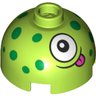 Brick Round 2 × 2 Dome Top, Hollow Stud with Dark Green Spots, Eye, Tongue print Lime