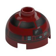 Brick Round 2 × 2 Dome Top, Hollow Stud with Silver Astromech Droid Print (R4-P17) Dunkelrot