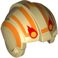 Helmet Rebel Pilot, Center Ridge with Red and Yellow Meteors, Orange Trim Print Beige