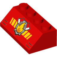 Brick Sloped 45° 2 × 4 with Fire, Red Axes and Yellow Stripes Print Red