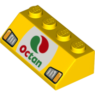 Brick Sloped 45° 2 × 4 with Octan Logo, Headlights print Gelb